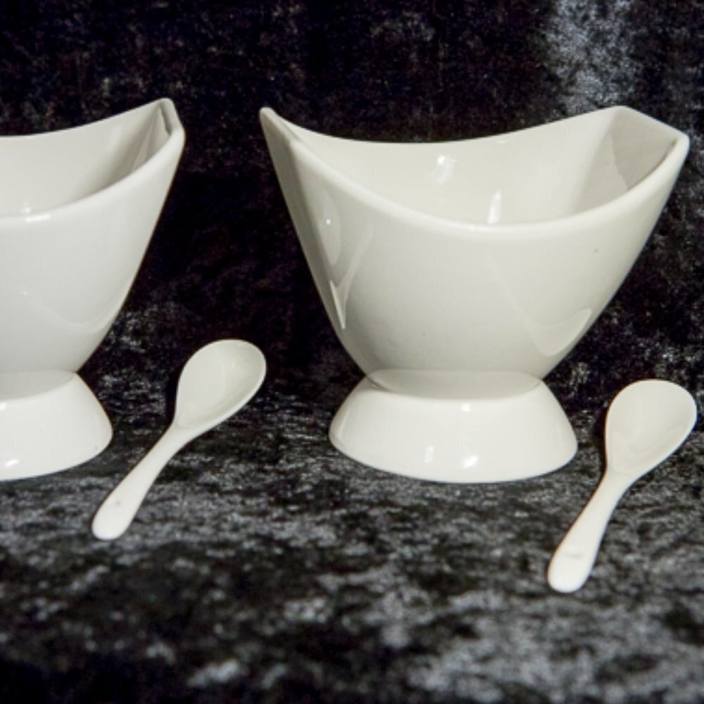 Verdici White Porcelain Ice Cream Bowls PAIR w/Spoons